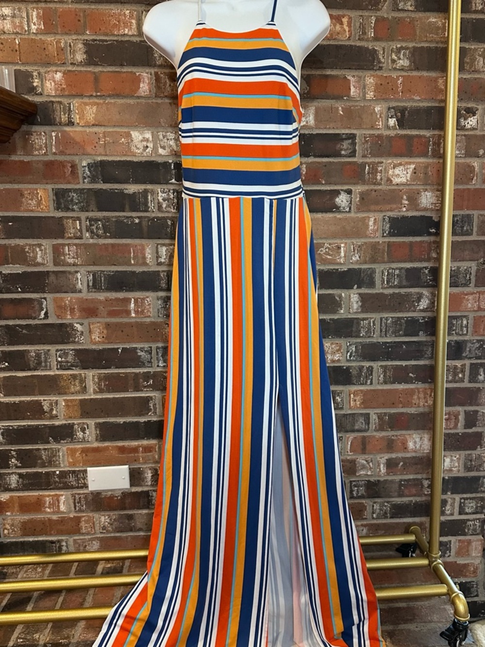 I.N. San Francisco Orange, Navy & White Striped Maxi Dress